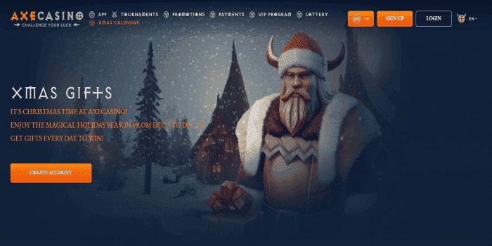 screenshot of Axe Casino Christmas promotions