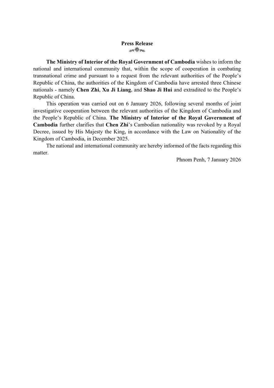 Cambodia extradites alleged scam kingpin Chen Zhi