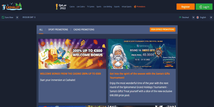 Screenshot of CashALot Casino Christmas promotions