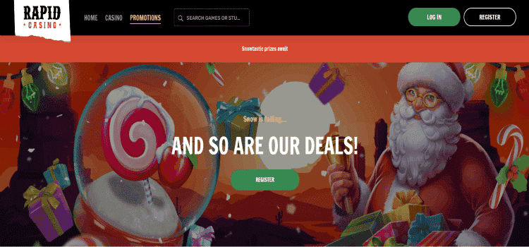 screenshot of Rapid Casino Christmas promotions
