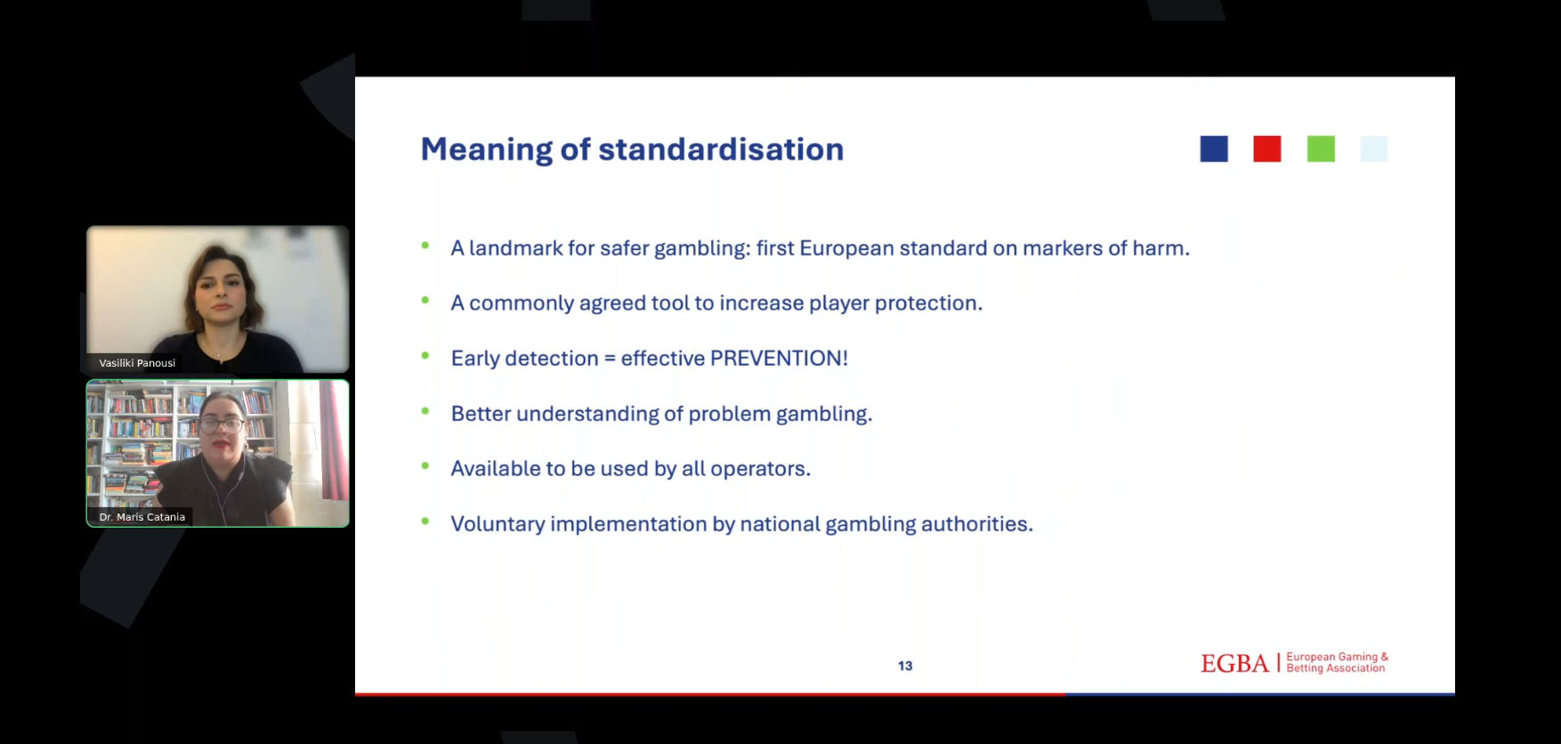 Meaning of standardisation presented during European Safer Gambling Week 2025. Source: EGBA webinar featuring Dr. Maris Catania and Vasiliki Panousi