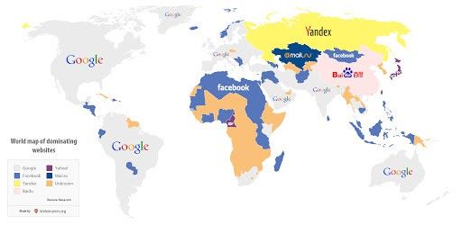 顶尖网站 世界地图 谷歌 百度 脸书 雅虎 | SiGMA新闻