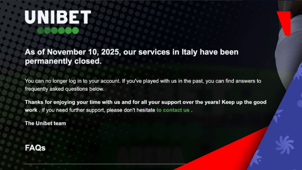 Unibet leaves the Italian market: official closure from 10 November