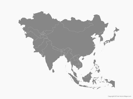 Vector Map of Asia with Countries - Single Color | Free Vector Maps