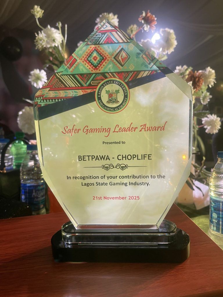 betPawa's Safer Gaming Leader Award from the Lagos State Lotteries and Gaming Authority