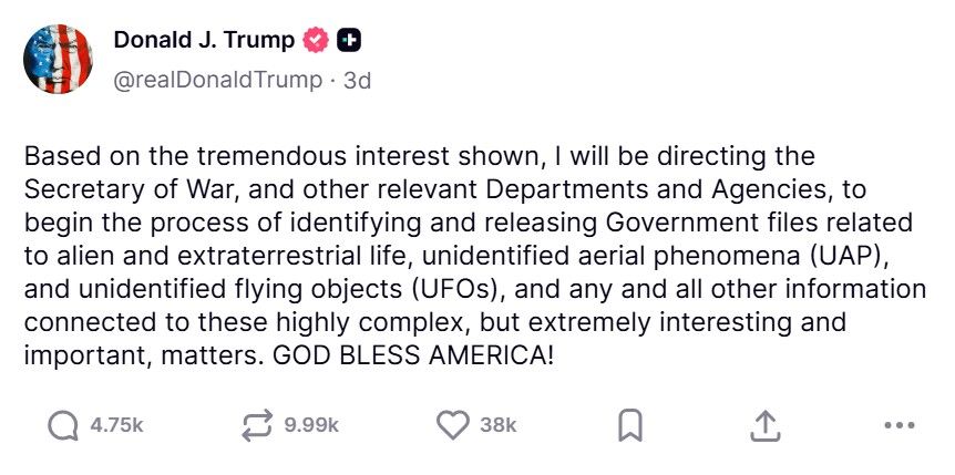 Trump alien pledge sparks prediction market bets surge